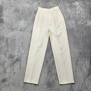 Vintage Joan Walters Pants Womens 8 Cream Pleated High Rise Tapered Crepe Preppy